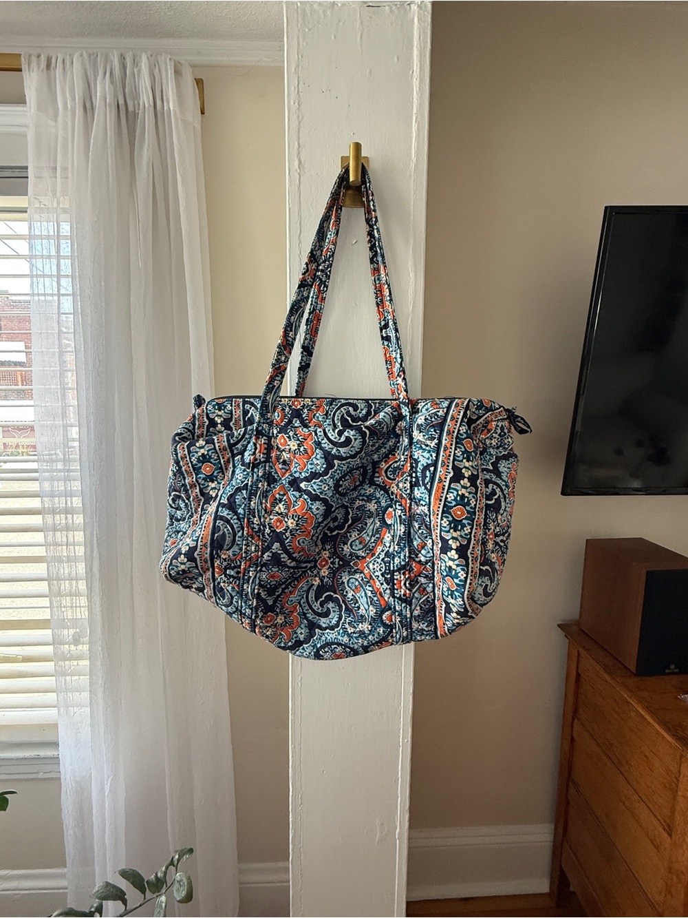 Vera Bradley Large Duffel Travel Bag Blue Orange Paisley Floral